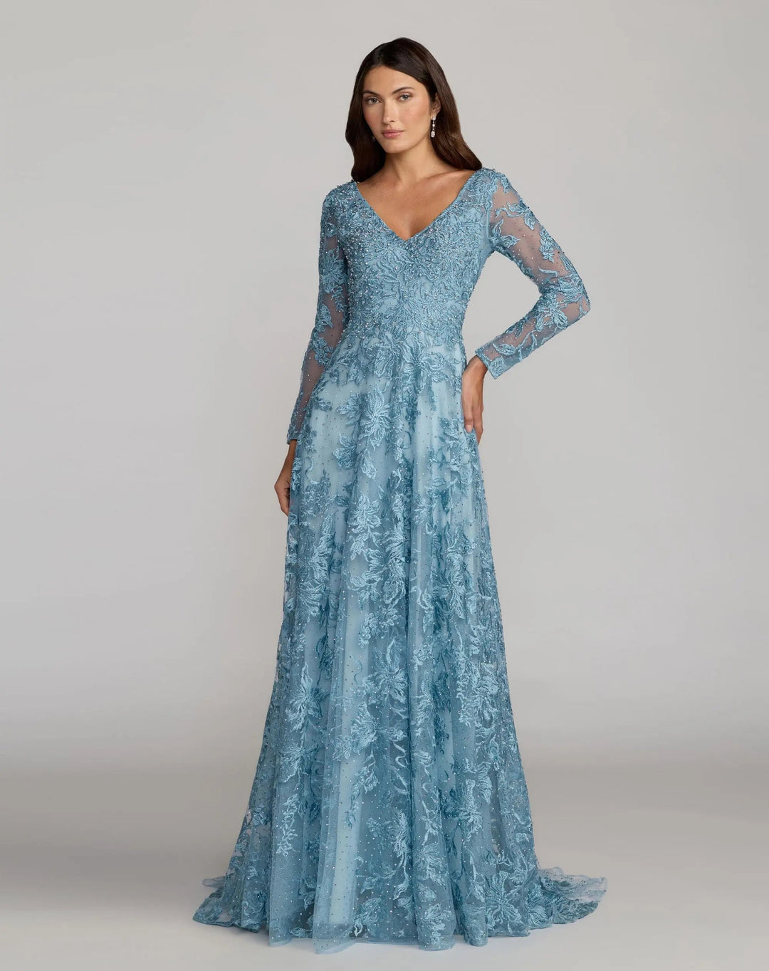 Mac Duggal 20409 Embroidered Long Sleeve A-Line Gown