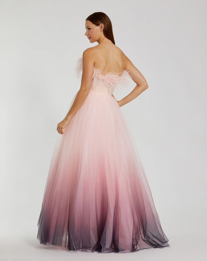 Mac Duggal 20557 Strapless Feather Bodice Tulle Gown