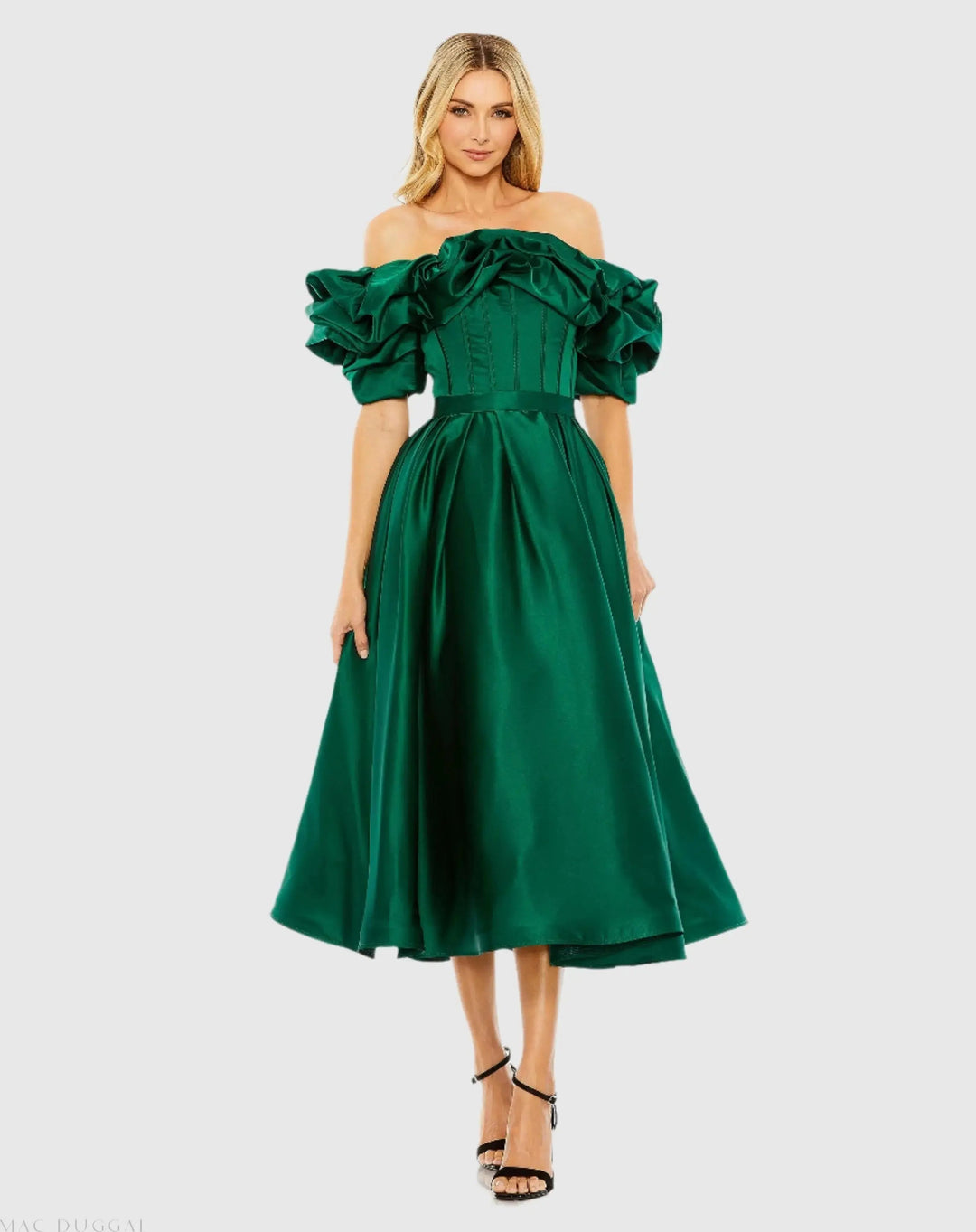 Mac Duggal 20706 Off The Shoulder Tea Length Dress