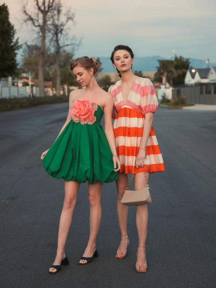 Mac Duggal 20931 Green Strapless Faille Mini Dress With 3D Flower