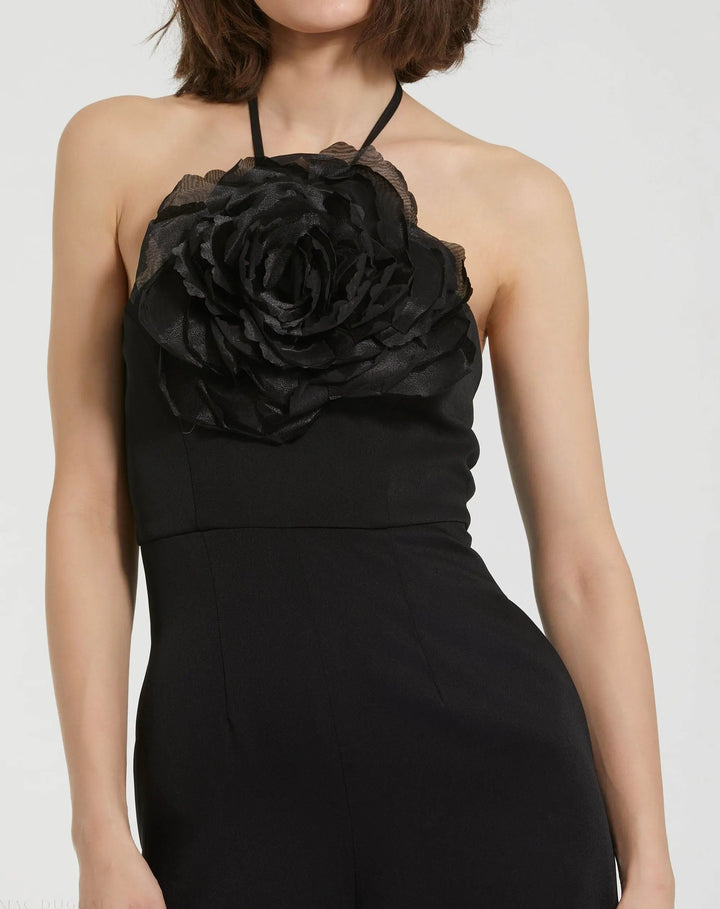 Mac Duggal 20934 Crepe Halter Neck Jumpsuit With Flower