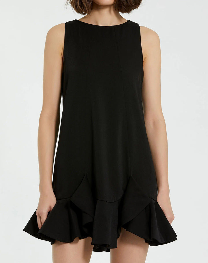 Mac Duggal 20957 The Mia High Neck Sleeveless Crepe Mini Dress With Ruffle Hem