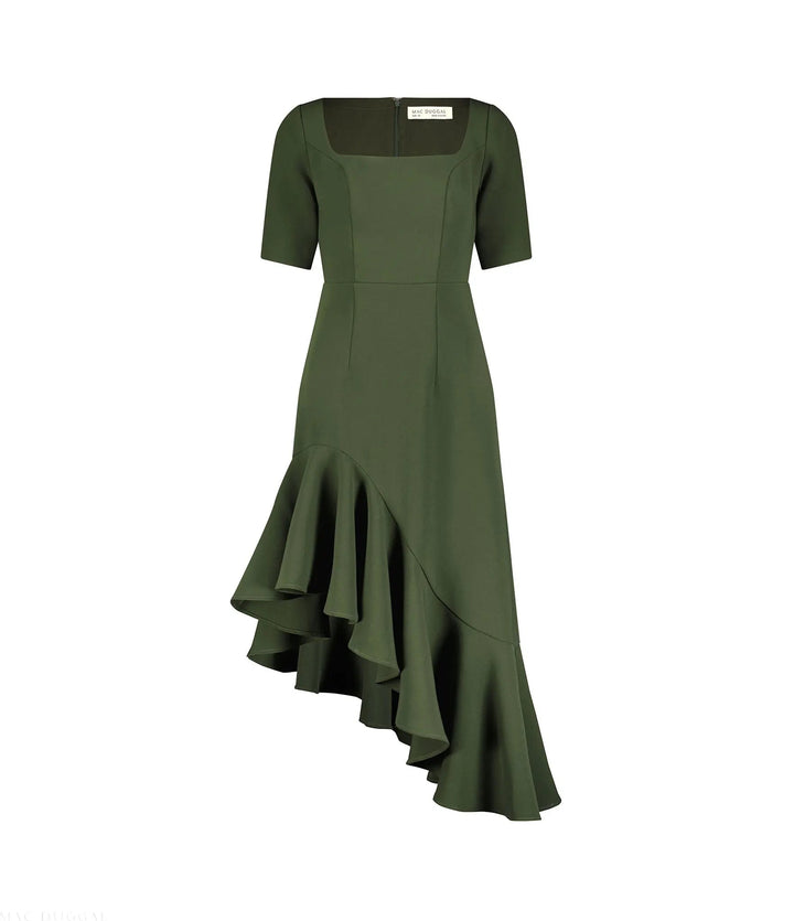 Mac Duggal 21019 Crepe 3/4 Sleeve Asymmetrical Hem Dress
