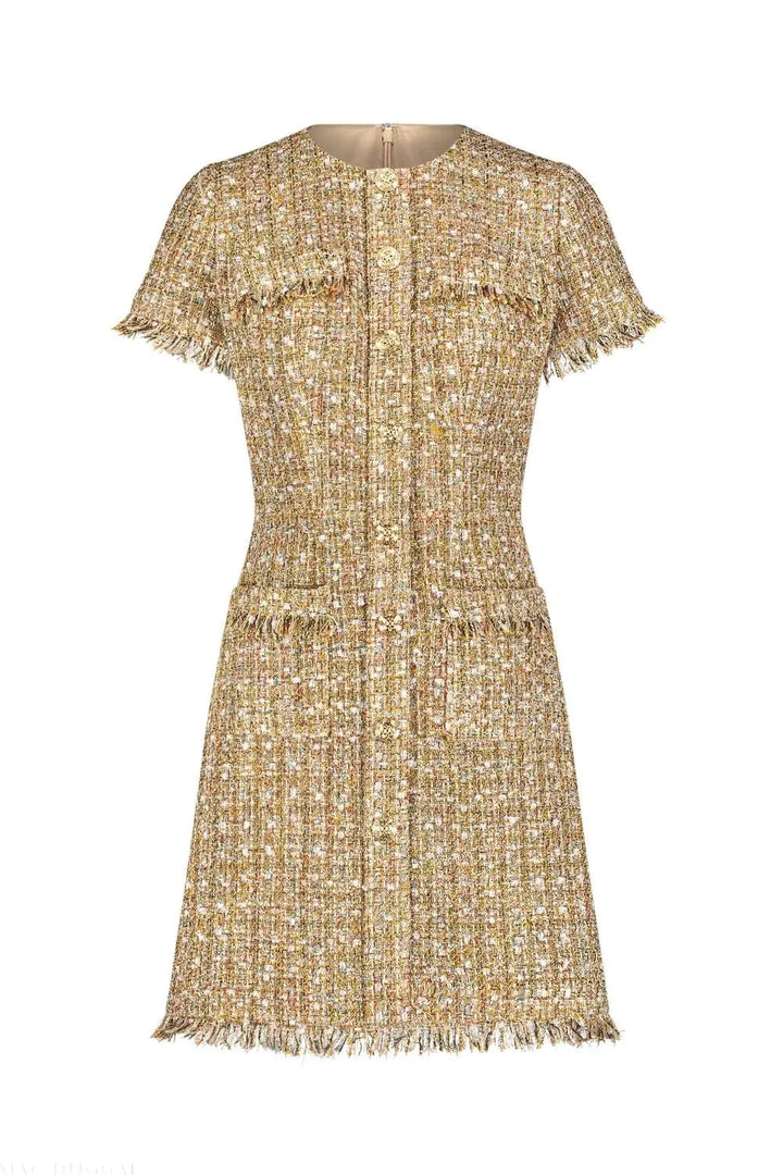 Mac Duggal 21072 Boucle Short Sleeve Mini Dress With Pockets