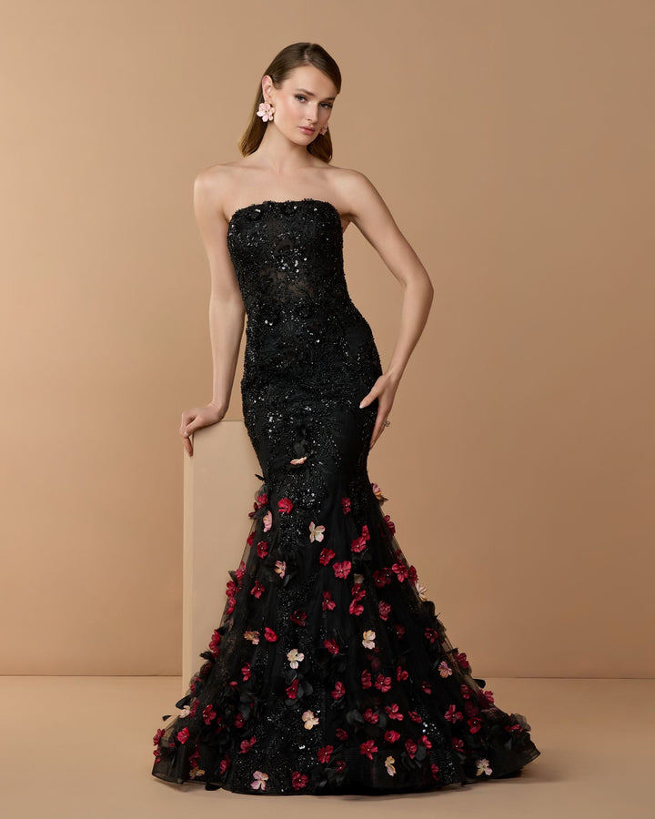 Mac Duggal 21147 Strapless Embellished Mermaid Dress With 3D Floral Hem