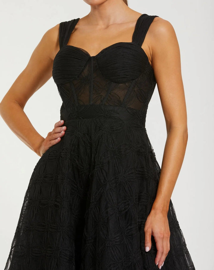 Mac Duggal 21171 Black Bustier Sleeveless A-Line Tulle Midi Dress