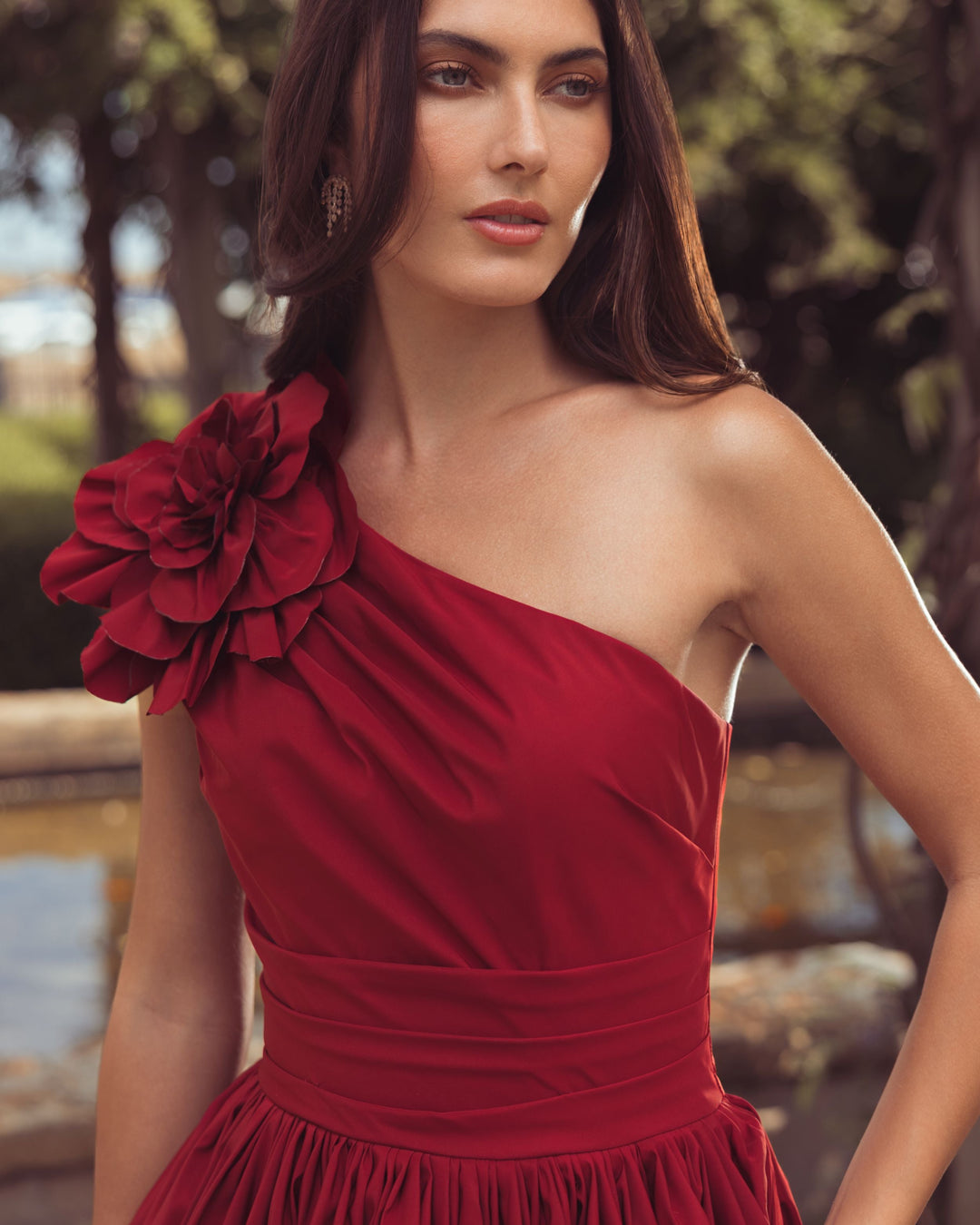 Mac Duggal 21188 One Shoulder High Low Gown With 3D Flower