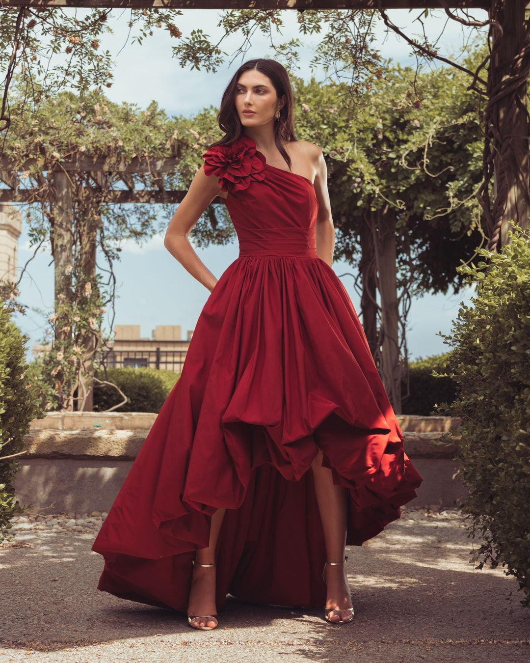 Mac Duggal 21188 One Shoulder High Low Gown With 3D Flower