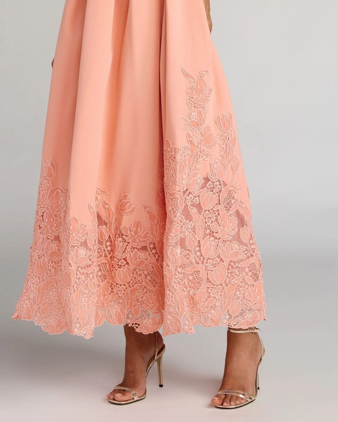 Peach Lace Hem Belted Midi Dress - FOSTANI.com