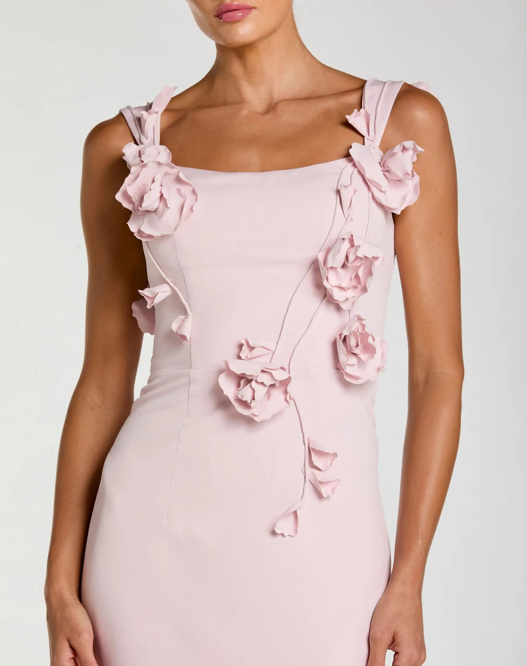 Pink Sleeveless Crepe Column Gown With Floral Detail - FOSTANI.com