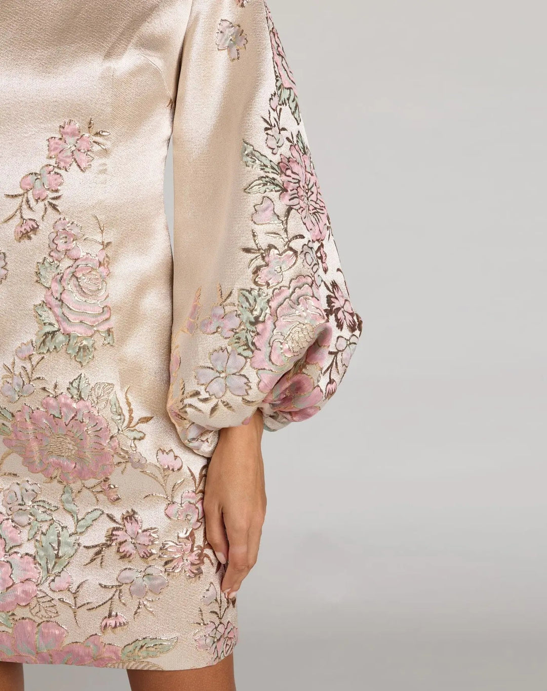 Mac Duggal 21256 Ivory Brocade High Neck Long Sleeve Mini Dress