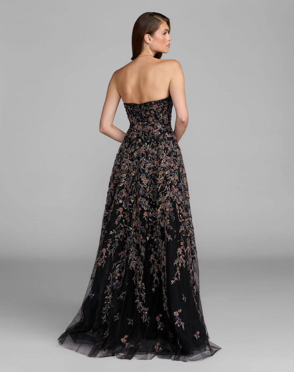 Mac Duggal 21281 Strapless Floral Embroidered A-Line Gown