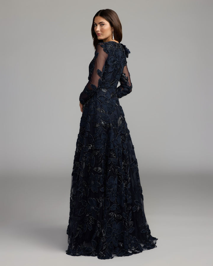 Mac Duggal 21309 Floral Embellished Long Sleeve Gown