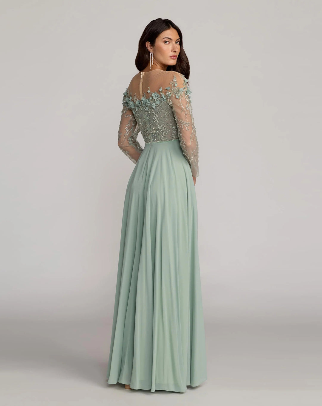 Mac Duggal 21315 Green Embellished Off the Shoulder Gown With 3D Flowers