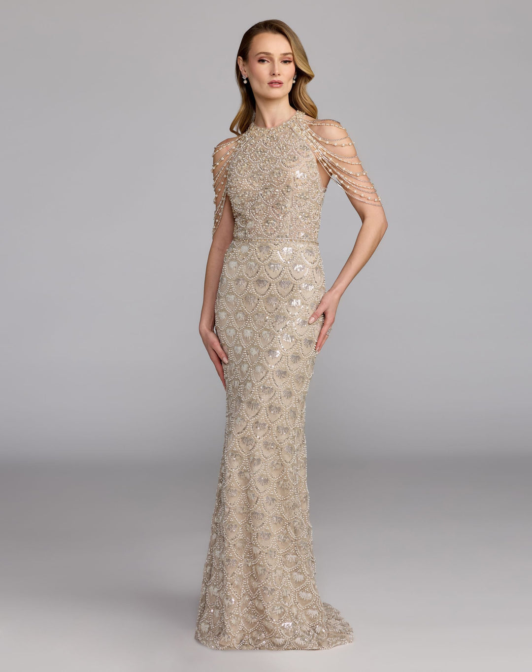 Mac Duggal 21322 Draped Embellished Column Gown