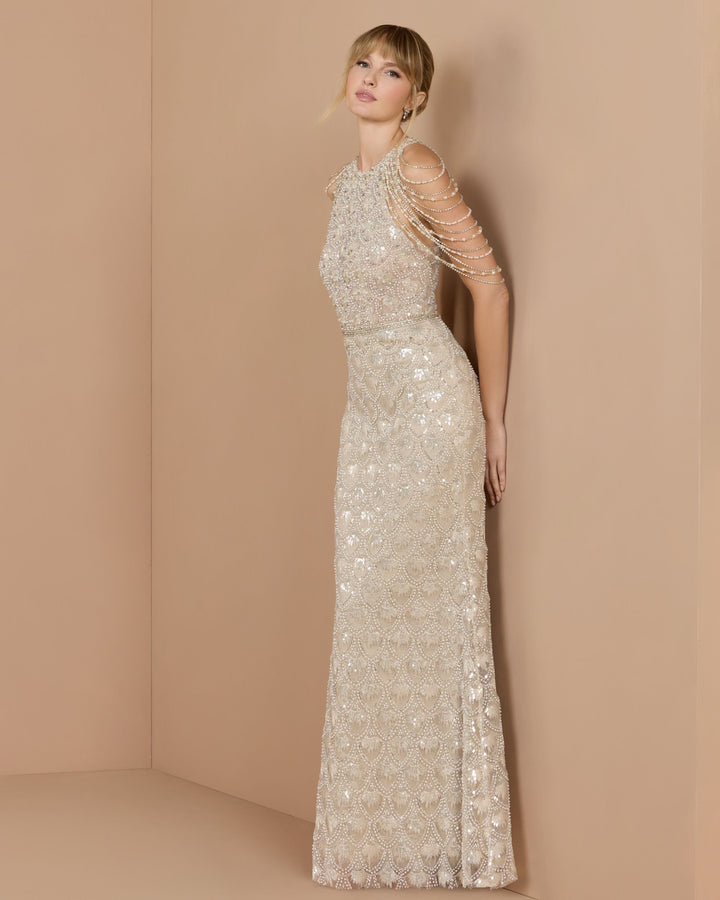 Mac Duggal 21322 Draped Embellished Column Gown