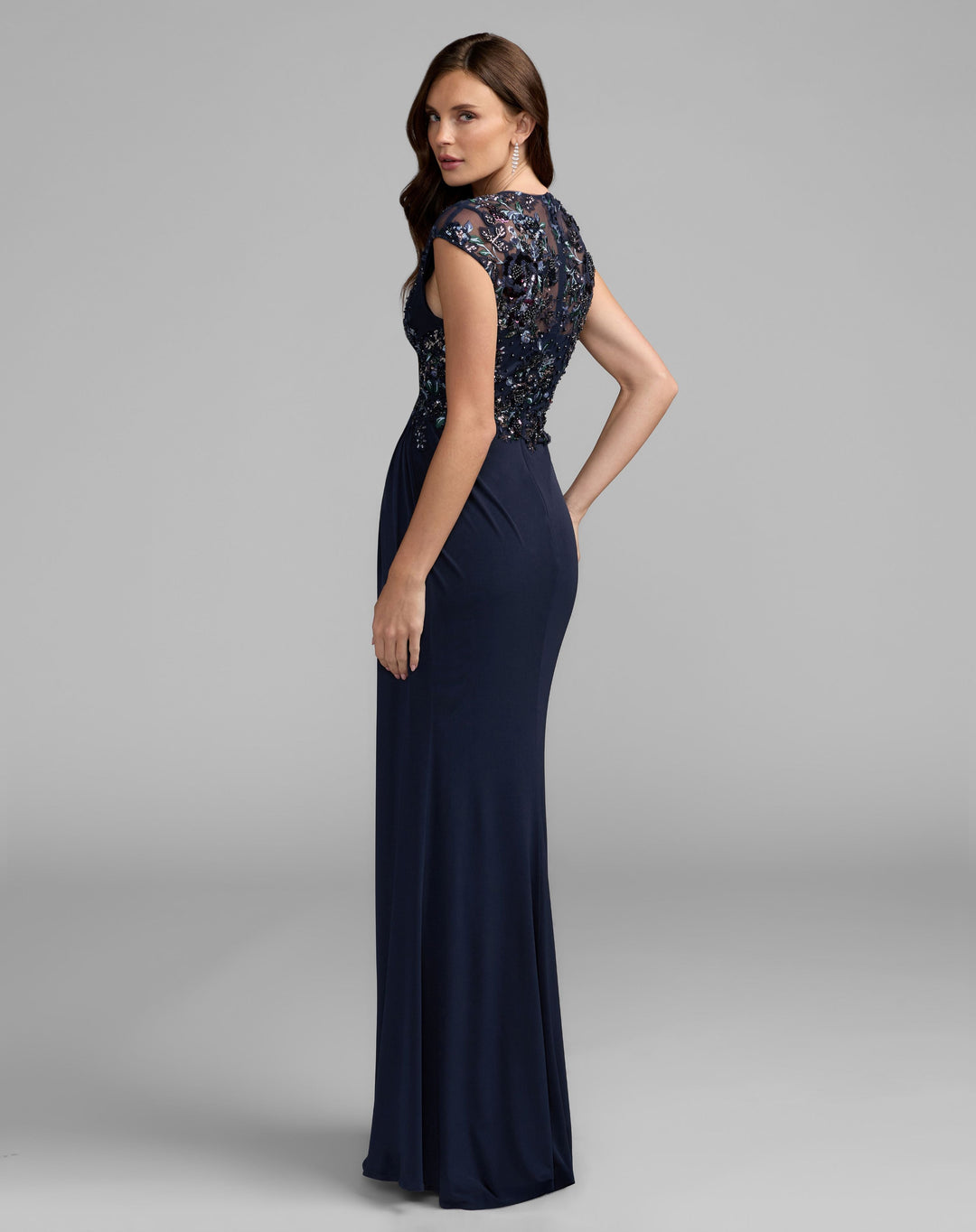 Mac Dugggal 21331 Embroidered Cap Sleeve Jersey Gown