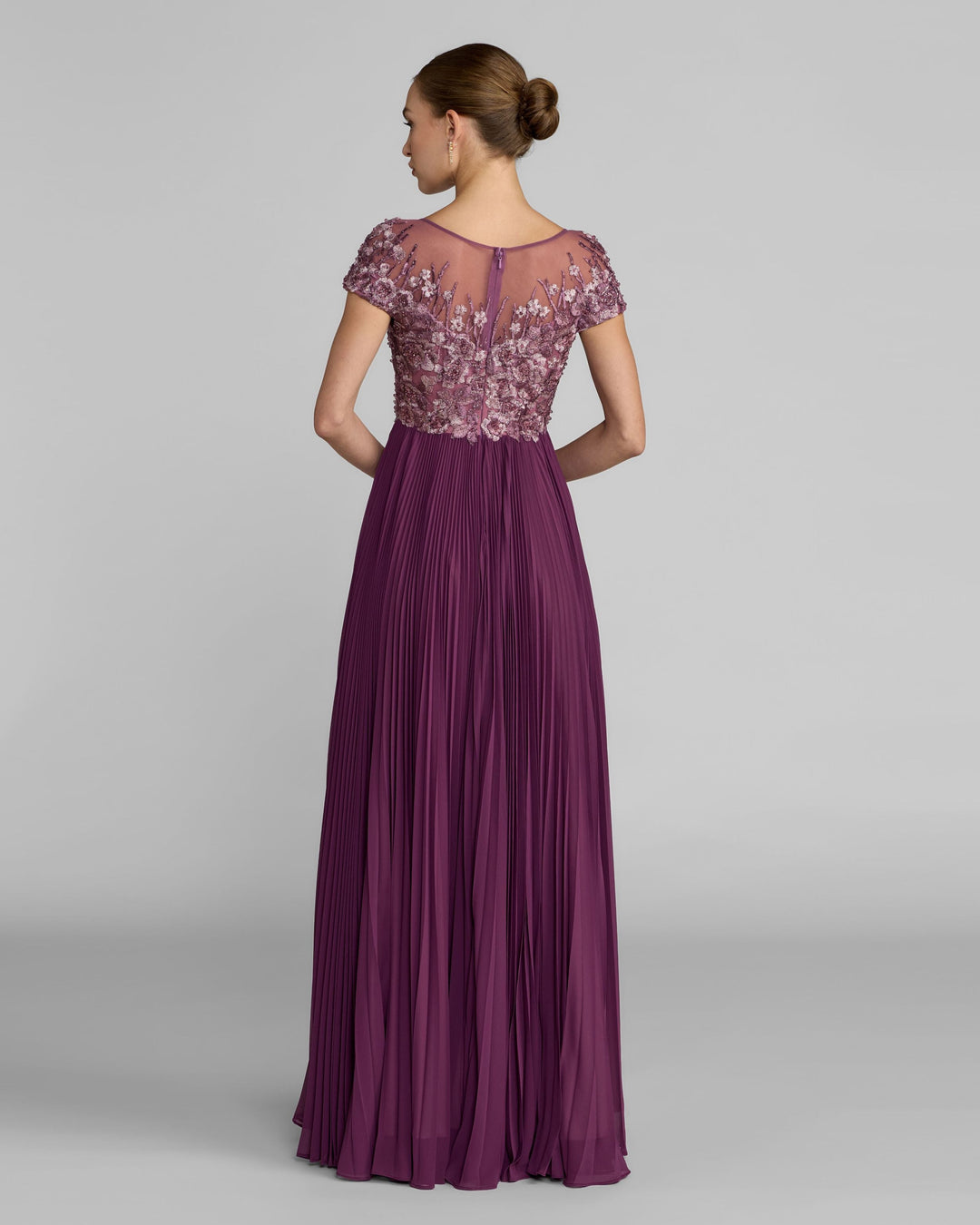 Mac Duggal 21334 Embroidered Cap Sleeve Pleated Gown