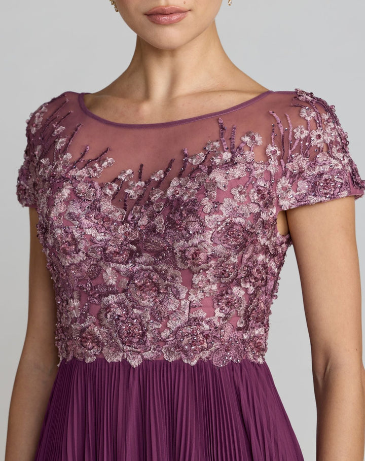 Mac Duggal 21334 Embroidered Cap Sleeve Pleated Gown