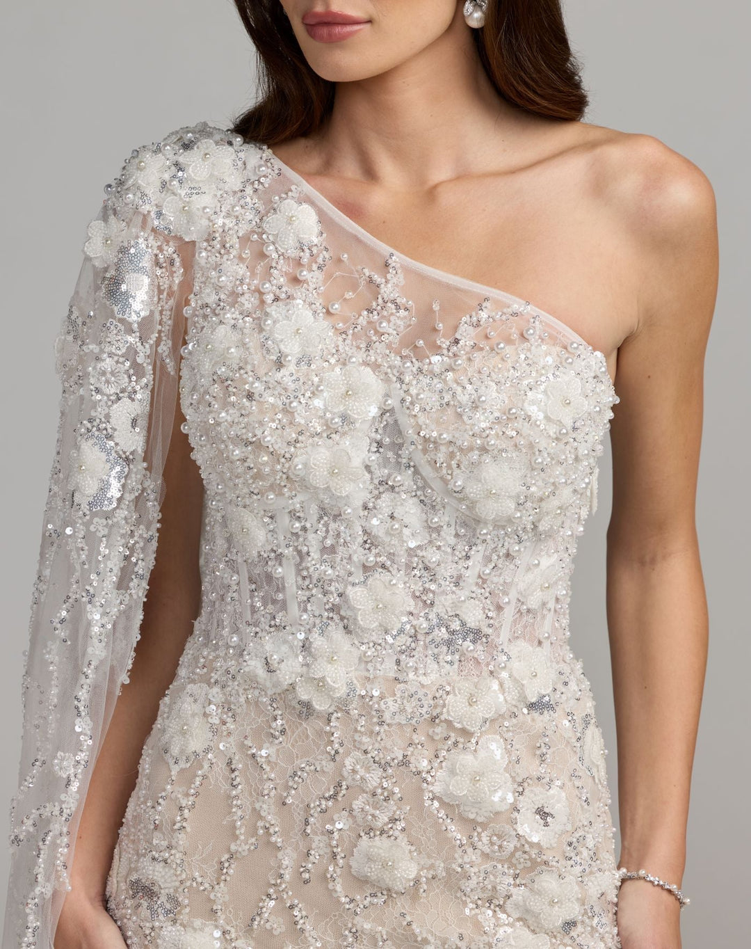 Mac Duggal 21348 Beaded One Shoulder Corset Midi Dress