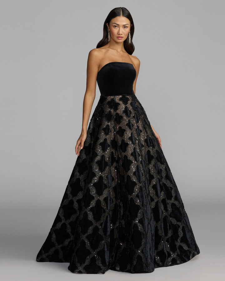 Mac Duggal 21384 Strapless Velvet Bodice Embellished Ball Gown