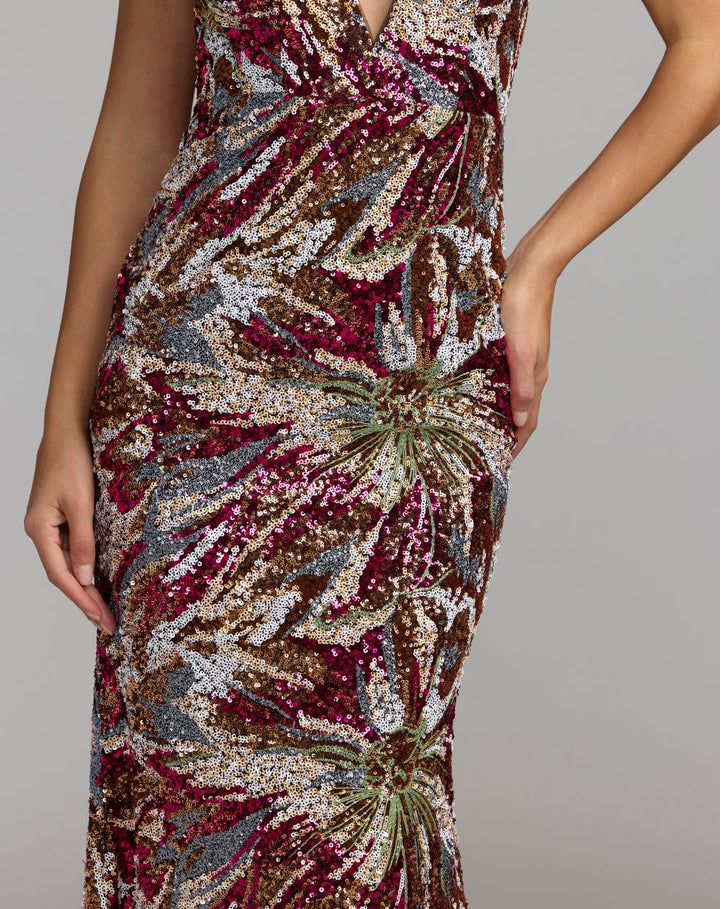 Mac Duggal 21391 Floral Sequin Sleeveless Open Back Gown