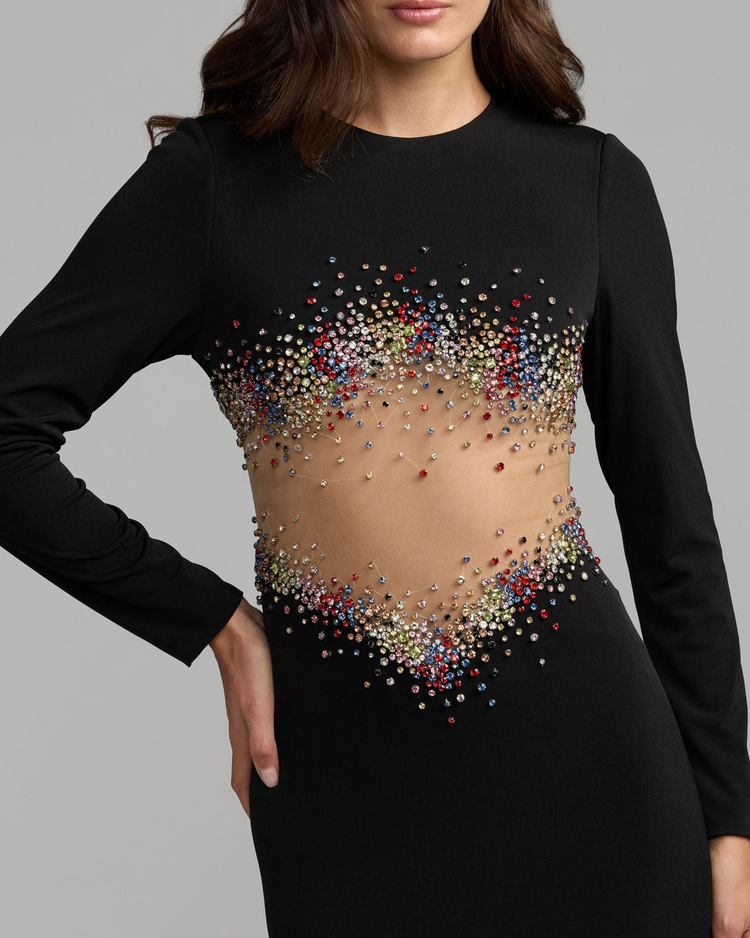 Mac Duggal 21432 Crystal Embellished Illusion Jersey Gown