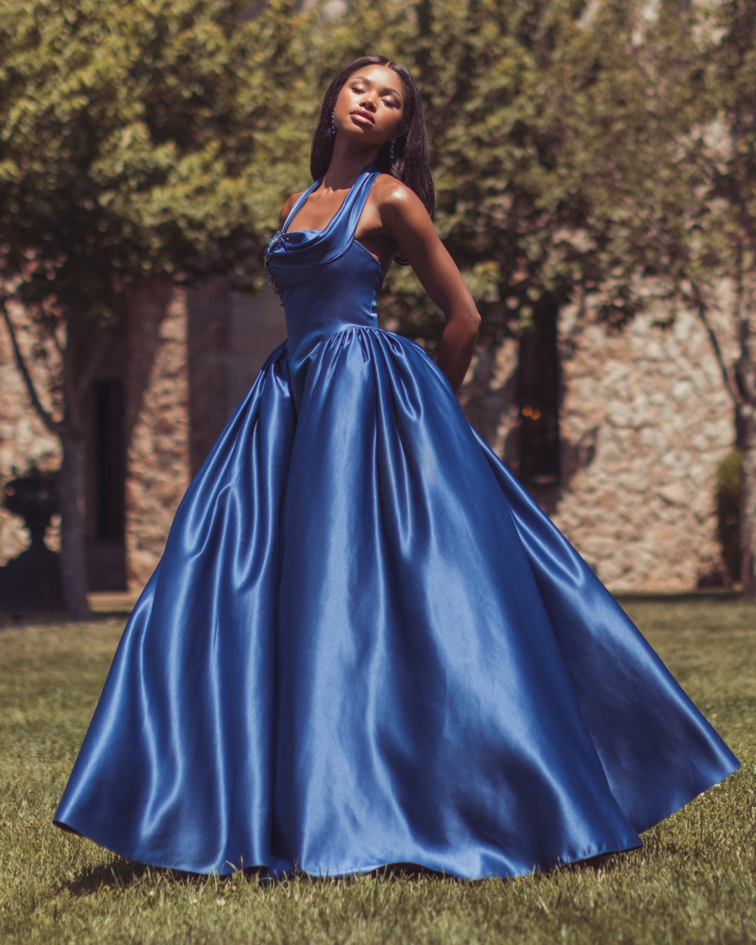 Mac Duggal 21501 Sleeveless Open Back Satin Ball Gown