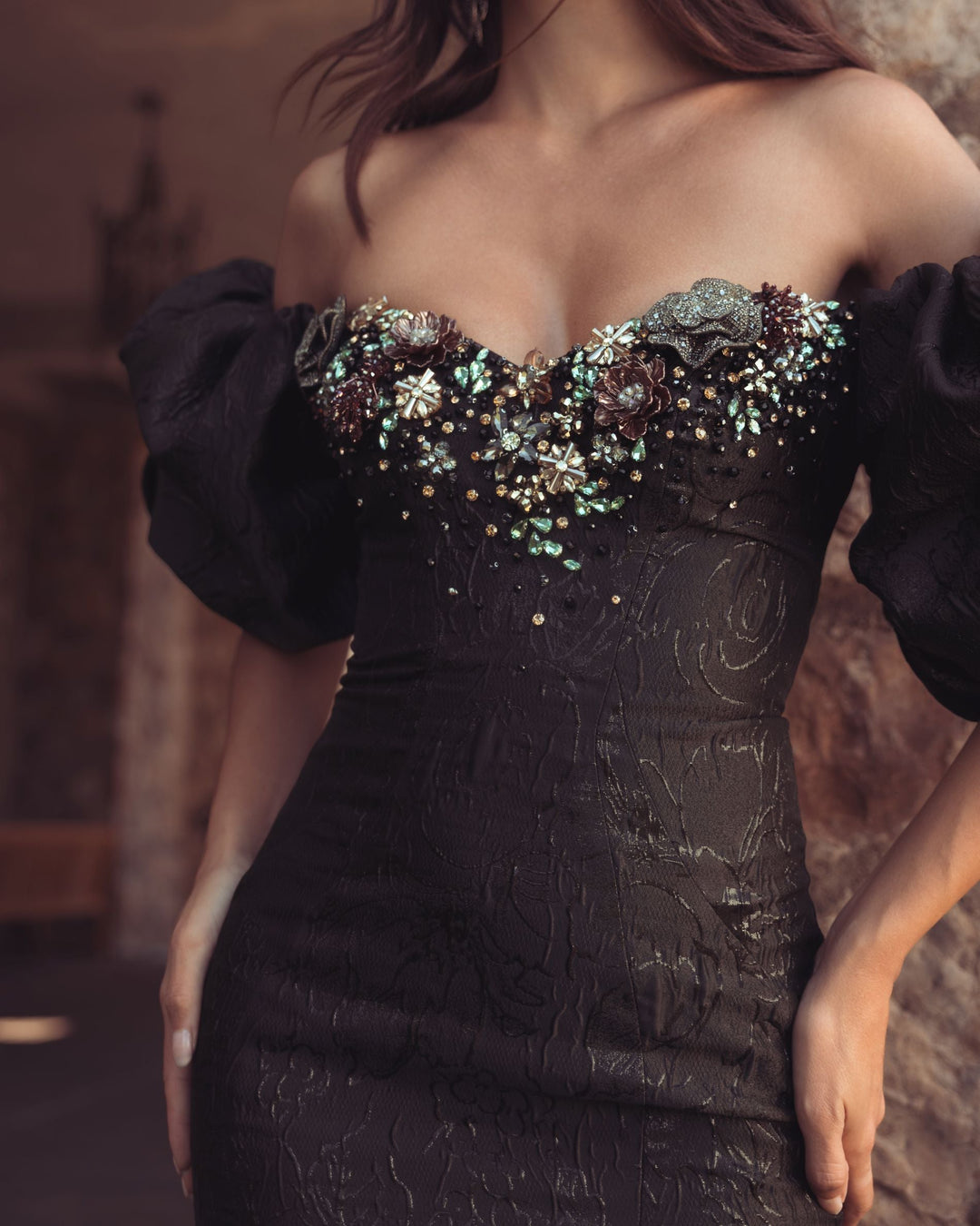 Mac Duggal 21526 Embellished Brocade Off The Shoulder Mermaid Gown