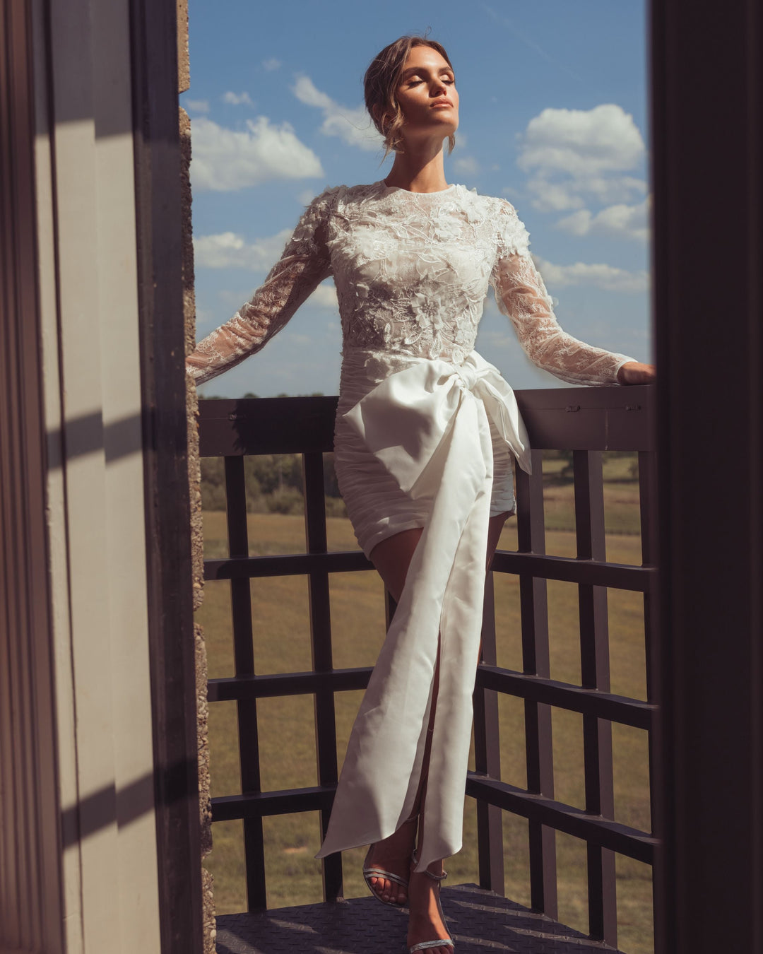 Mac Duggal 21543 Embroidered Long Sleeve Taffeta Mini Dress