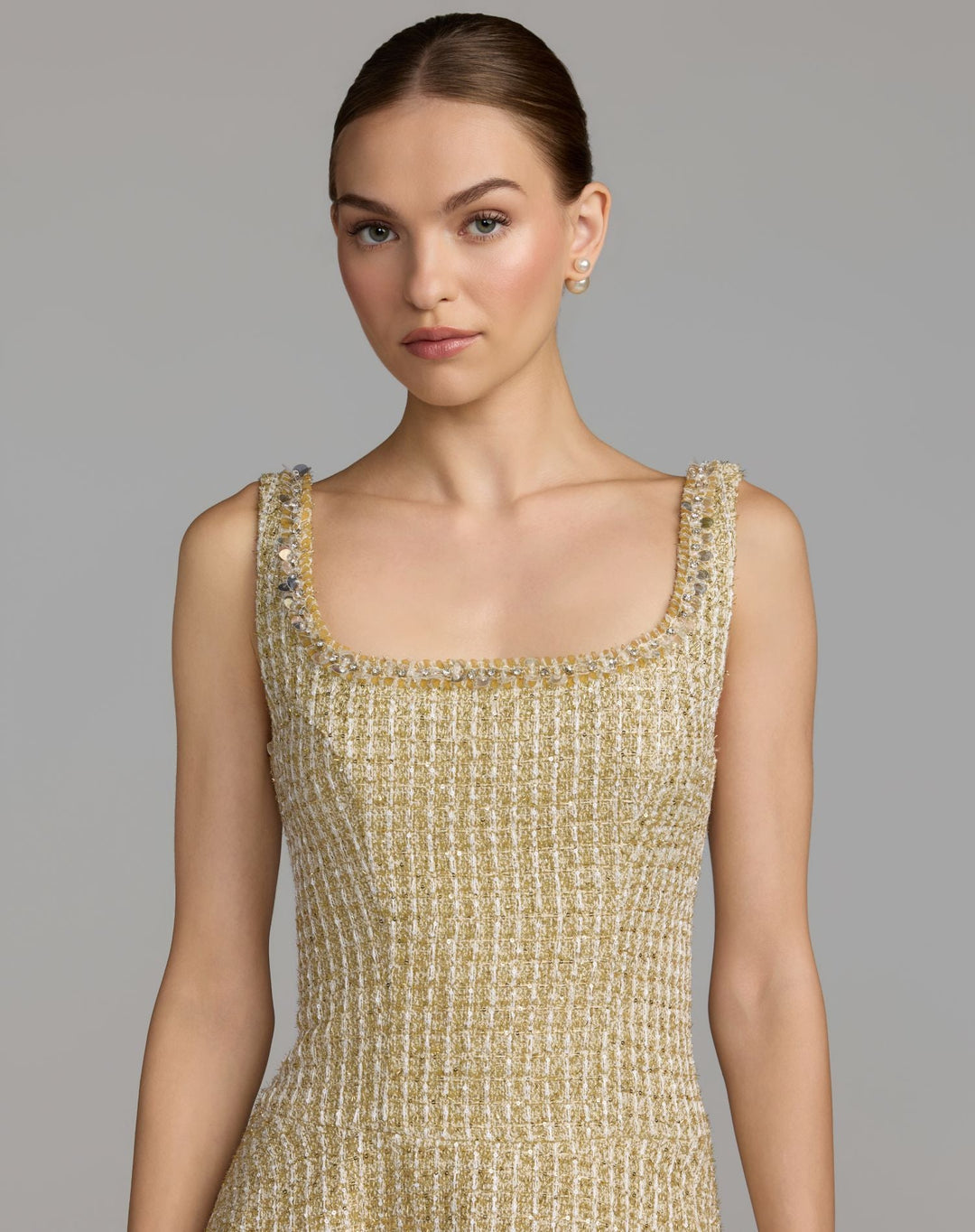 Mac Duggal 21559 Sleeveless Square Neck Boucle Mini Dress