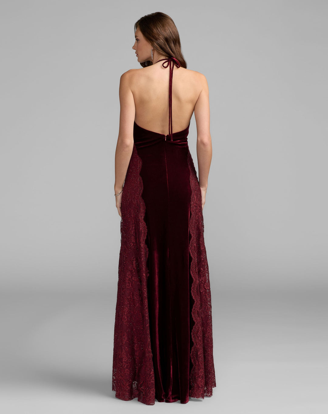 Mac Duggal 21576 Velvet and Lace Halter Column Gown