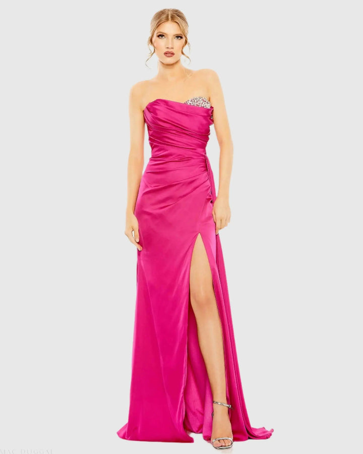 Mac Duggal 2211 Pink Strapless Embellished Sweetheart Neckline Satin Gown