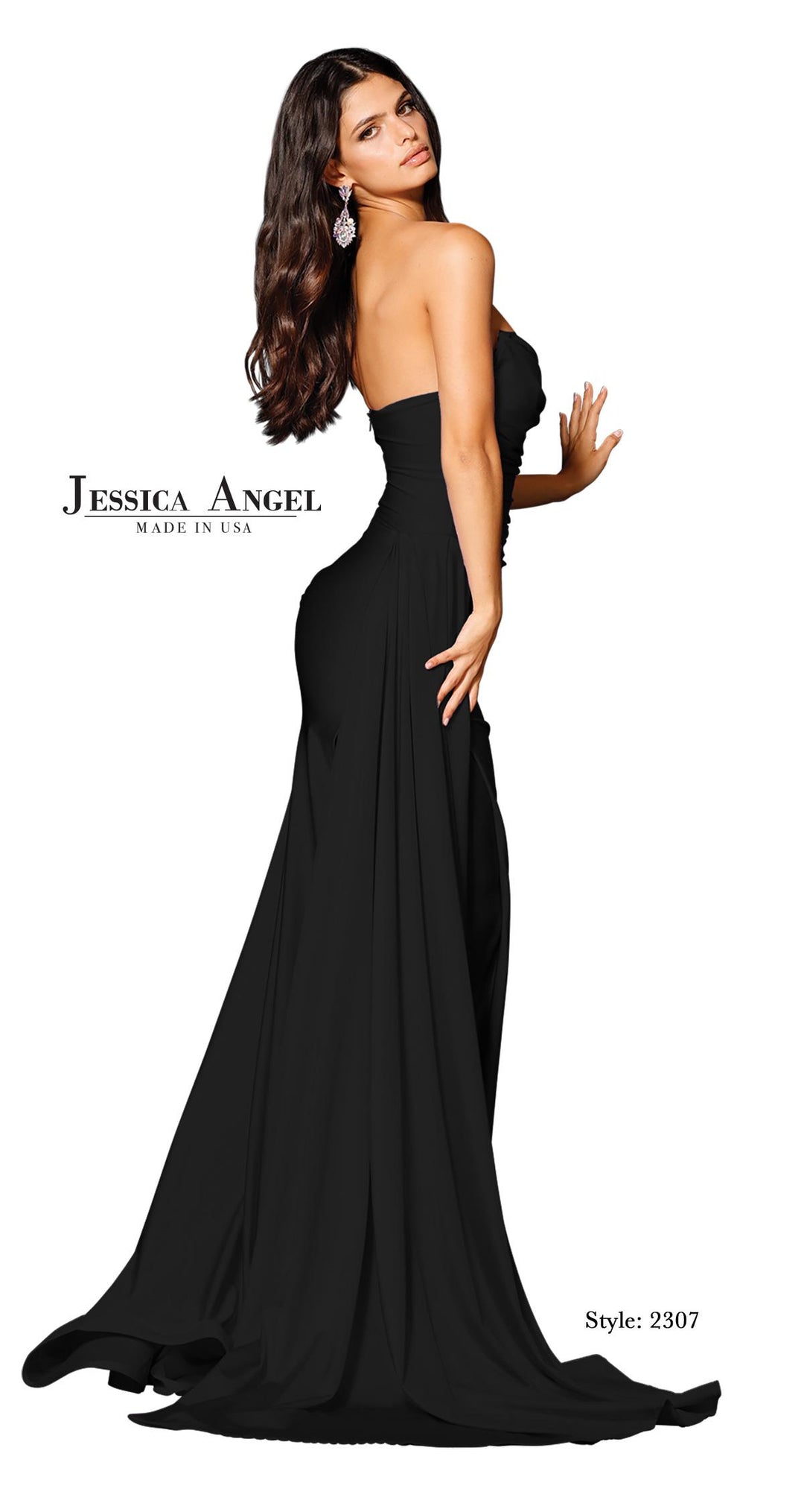 Jessica Angel 2307 draped jersey mermaid gown back view 3
