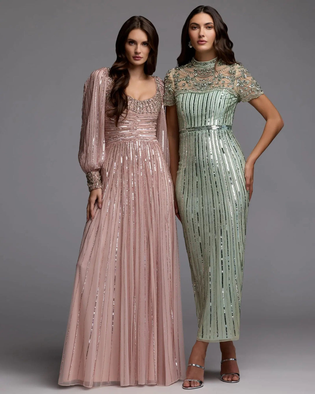 Mac Duggal 23085 Pink Embellished Long Sleeve Scoop Neck A-Line Gown