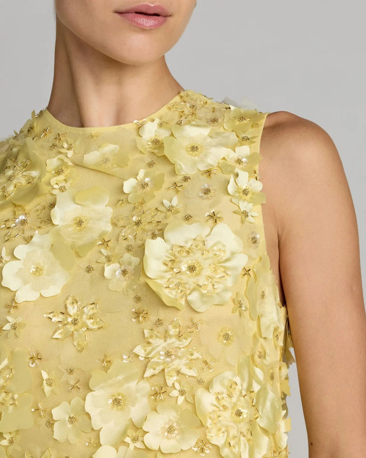Yellow 3D Floral Embellished Sleeveless Mini Dress - FOSTANI.com