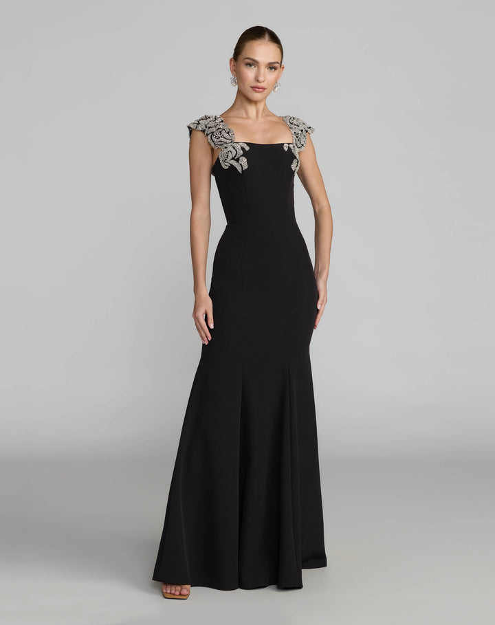 Mac Duggal 2318 Beaded Floral Appliqué Mermaid Gown