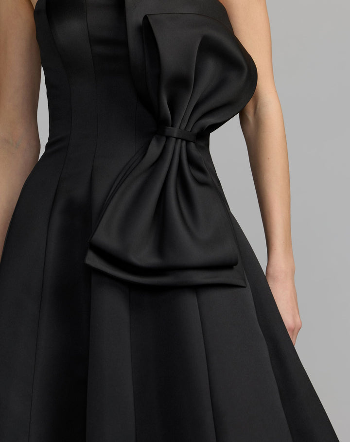 Mac Duggal 2328 Strapless Satin A-Line Midi Dress With Bow