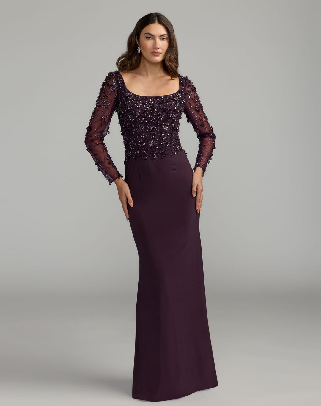 Mac Duggal 2340 Long Sleeve Beaded Column Gown