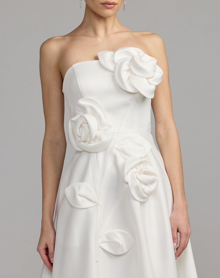 Mac Duggal 2362 Strapless Satin A-Line Dress With 3D Flowers