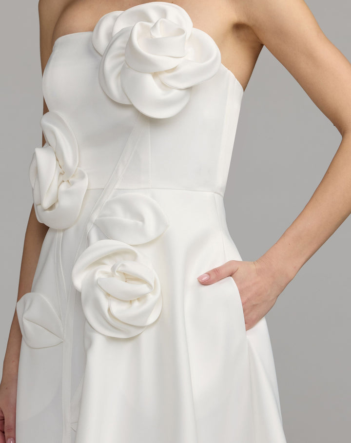 Mac Duggal 2362 Strapless Satin A-Line Dress With 3D Flowers