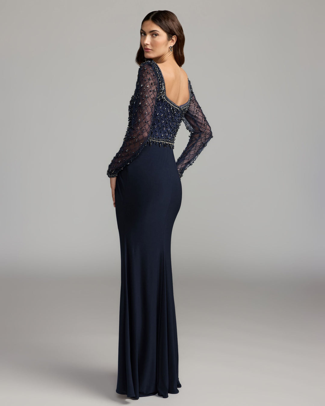Mac Duggal 2381 Embellished Illusion Long Sleeve Column Gown