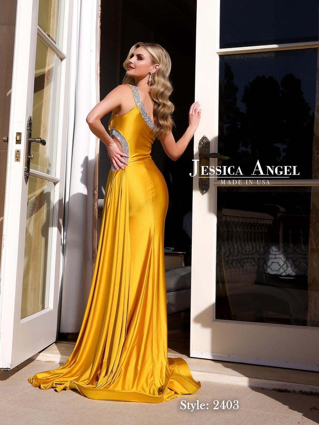 Jessica Angel 2403 draped jersey gown back view