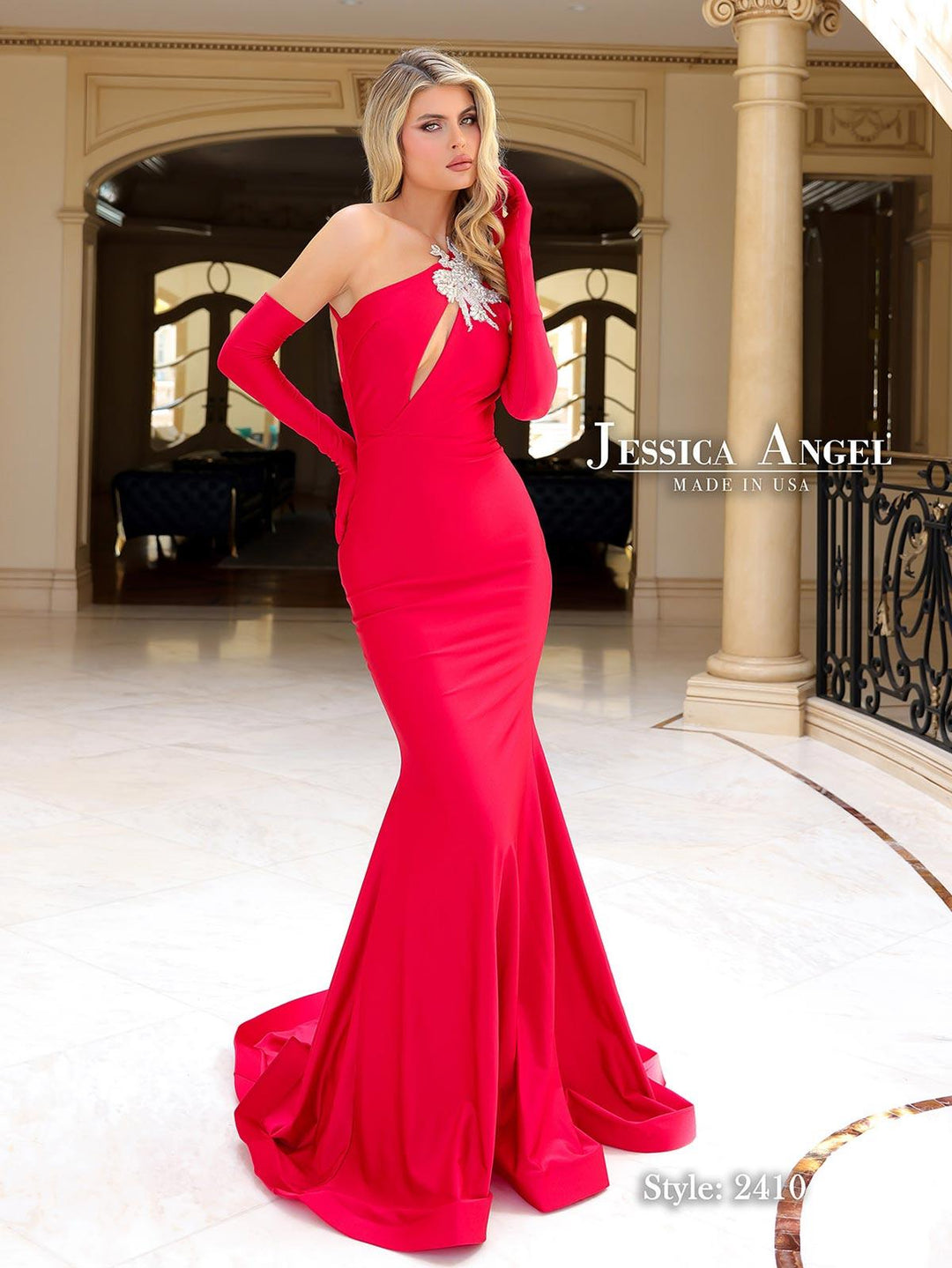 Jessica Angel 2410 keyhole jersey mermaid gown front view