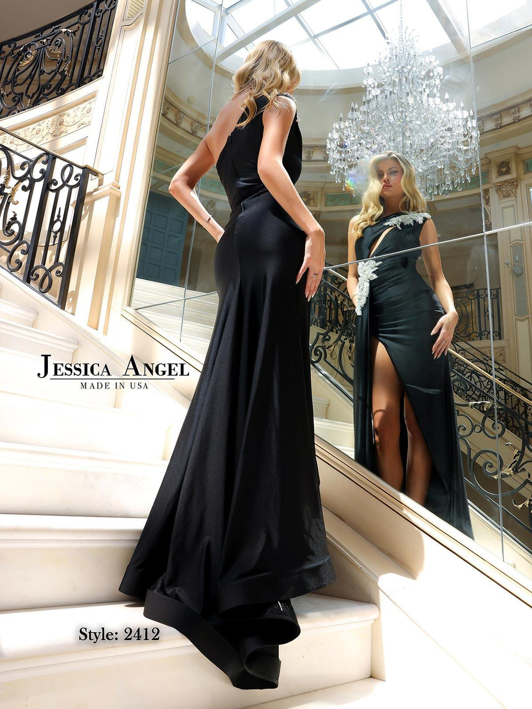 Jessica Angel 2412 jersey gown with train back view 2