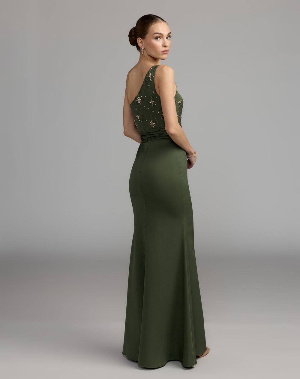 Mac Duggal 2414 Embellished One Shoulder Crepe Gown With Bow