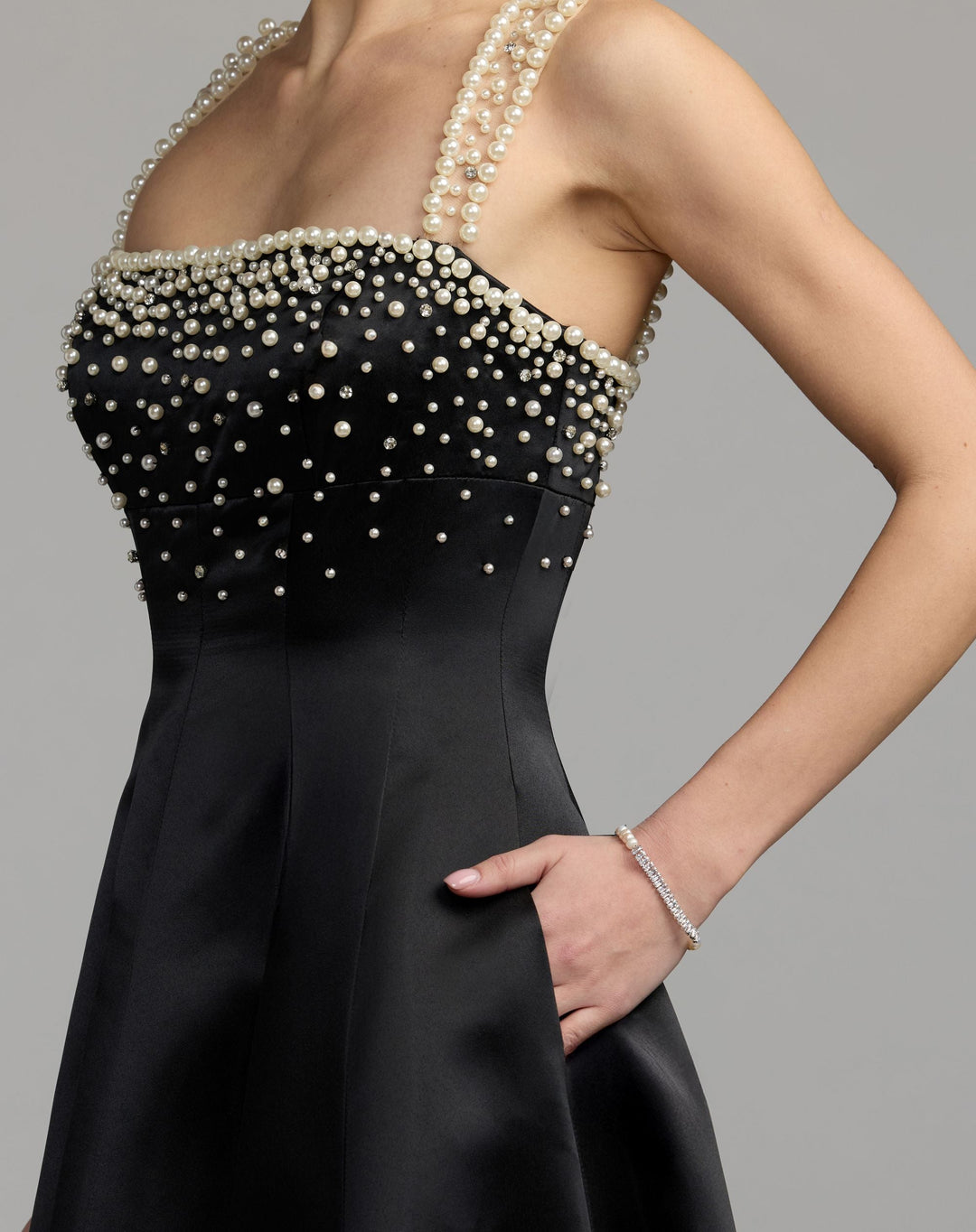 Mac Duggal 2426 A-Line Pearl Embellished Satin Gown