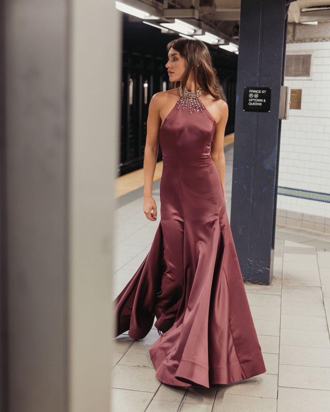 Mac Duggal 2429 Satin Embellished Halter Mermaid Gown