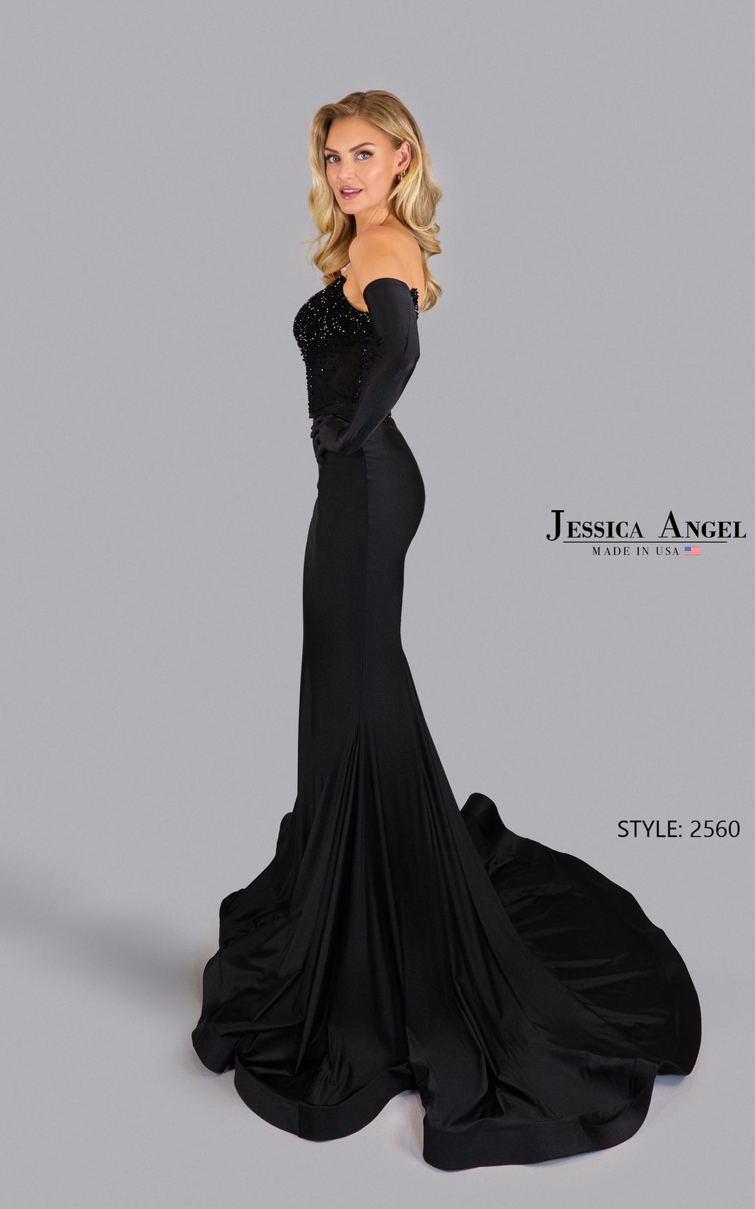 Jessica Angel 2560 mermaid gown train side view