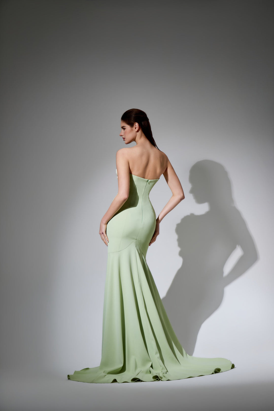 Delilah LD41004 Strapless Mermaid Gown with Cascading 3D Flowers - Mint back view